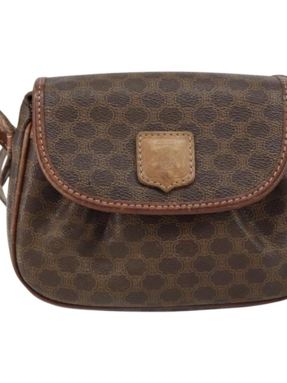 Authentic CELINE Macadam Canvas Shoulder Bag PVC Leather Brown Gold - Picture 5 of 16
